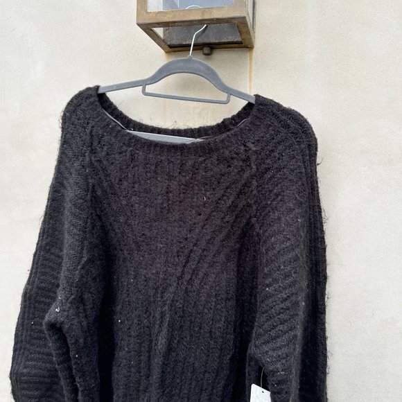 Free People Carter Pullover Knit Sweater Black Boatneck Raglan Long Sleeve Large - Picture 10 of 13